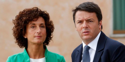 Italy's PM Renzi and wife Agnese looks on at Ciampino airport following landing of Sudanese Mariam Yahya Ibrahim in Rome